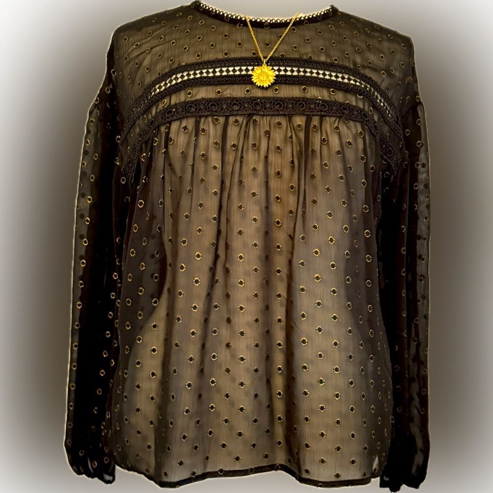 New with tags! GYPSIES & Moondust black & gold sheer top!